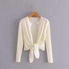 Tie-front Cropped Knit Cardigan White - One Size