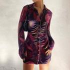 Printed Long Sleeve Sheath Mini Dress