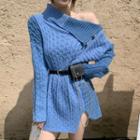 Asymmetrical Cable Knit Sweater / Waist Bag