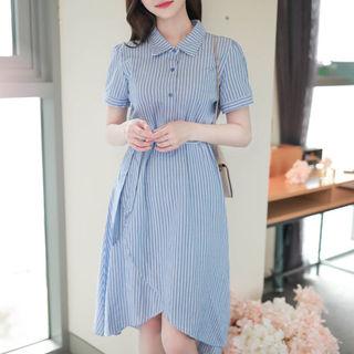 Wrap-front Stripe Midi Shirtdress Sky Blue - One Size