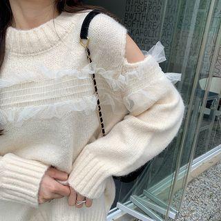 Cold-shoulder Ruffle Sweater Almond - One Size