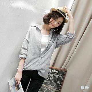 Double-color Straight Off-shoulder Shirt
