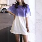 Elbow-sleeve Gradient Print Oversized T-shirt Purple - One Size