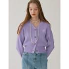 V-neck Logo-embroidered Cardigan Lavender - One Size