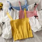 Patchwork Ribbon-accent Crop Knit Top In 8 Colors