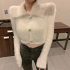 Furry Button-up Jacket White - One Size
