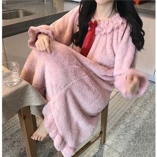 Fleece Long-sleeve Midi A-line Dress