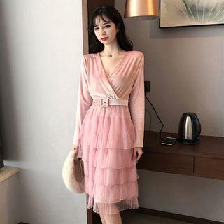 Long-sleeve Velvet Wrap Layer Dress