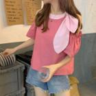 Elbow-sleeve Cold Shoulder Contrast Trim Ribbon Top