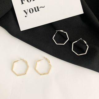 Alloy Hexagon Hoop Earring