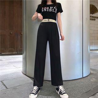 Lettering Short Sleeve T-shirt / High Waist Pants