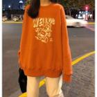 Long-sleeve Printed Sweatshirt Tangerine - One Size