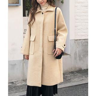 Hidden-button Herringbone Coat Yellow - One Size