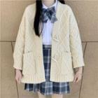 Cable Knit Toggle Cardigan Beige - One Size