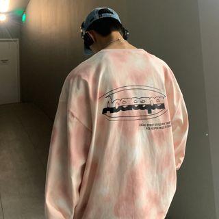 Long-sleeve Lettering Tie-dye Print T-shirt