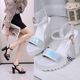Sequined Platform Chunky-heel Sandals