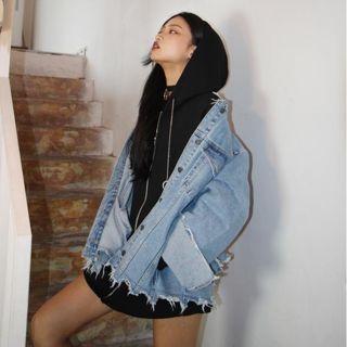 Ripped Denim Jacket Blue - One Size