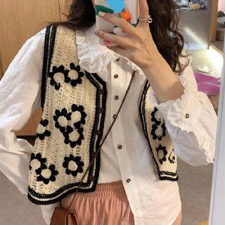 Flower Button-up Sweater Vest Black & White - One Size