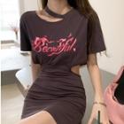 Short-sleeve Lettering Cutout T-shirt Dress