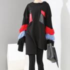 Color Block Fringed Trim Pullover Black - One Size