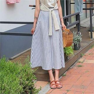 A-linen Striped Maxi Skirt