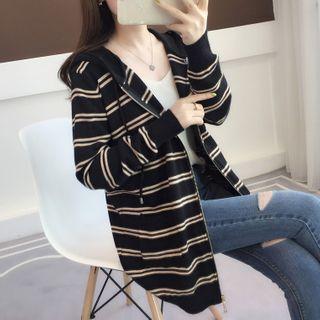 Striped Hooded Zip Cardigan