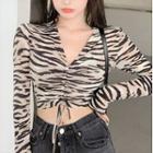 Long-sleeve Drawcord Zebra Print Crop Top