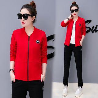 Set : Letter Short-sleeve T-shirt + Pants + Baseball Jacket
