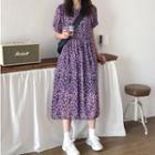 Short-sleeve Leopard Print Midi Dress Purple - One Size