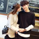 Couple Matching Mock Two Piece Pullover