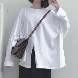 Split Hem Long Sleeve Plain Tee