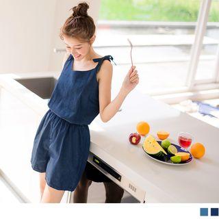 Tie-shoulder Bow-accent Jumper Shorts