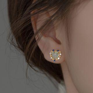 Heart Rhinestone Sterling Silver Earring 1 Pair - Blue & Gold - One Size