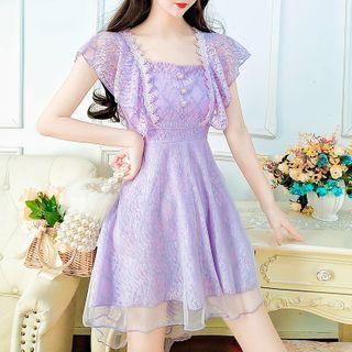 Cap-sleeve Mini A-line Lace Dress
