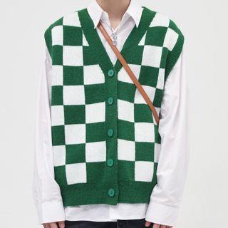 Single-breasted Check Sweater Vest