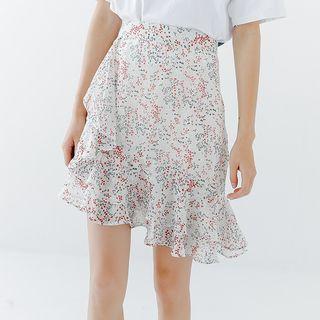 Floral Print Asymmetrical A-line Skirt