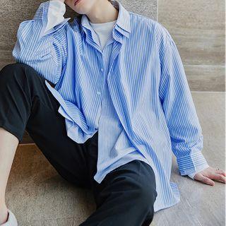 Pinstripe Mock Two Piece Long-sleeve Shirt