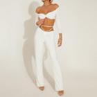 Set: Long-sleeve Twist Crop Top + Drawstring Pants