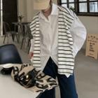 Long-sleeve Polo-collar Mock Two-piece Shawl Panel Top