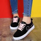 Smiley Face Embroidered Lace Up Sneakers