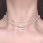 Faux Pearl Layered Choker 2 Layer - Faux Crystal & Rhinestone & Faux Pearl - Gold - One Size