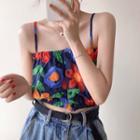 Flower Print Cropped Camisole As Shown In Figure - One Size