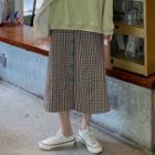 Smiley Face Sweatshirt / Plaid Buttoned Midi Skirt