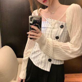 Printed Button-up Cropped Top