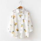 Set: Long-sleeve Pineapple Print Shirt + Camisole White - One Size