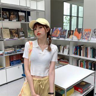 Plain Knit Striped Short-sleeve Top