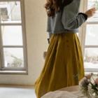 Button-side Pleated Long Skirt