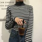 Striped Mock-neck Slim-fit Long-sleeve Knit Top