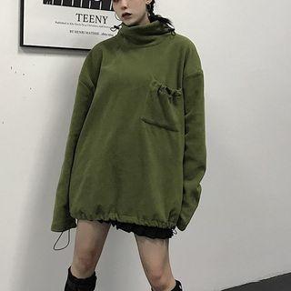 Front Pocket Drawstring Mock Neck Pullover