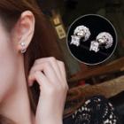 Double Rhinestone Stud Earring 1 Pair - Silver - One Size